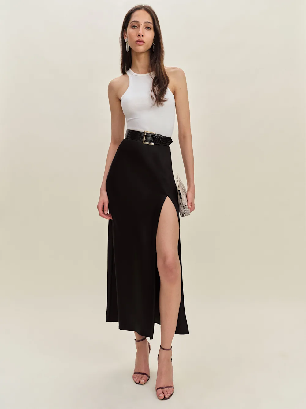 Petites Layla Satin Skirt With Slit 1 Petites Layla Satin Skirt With Slit