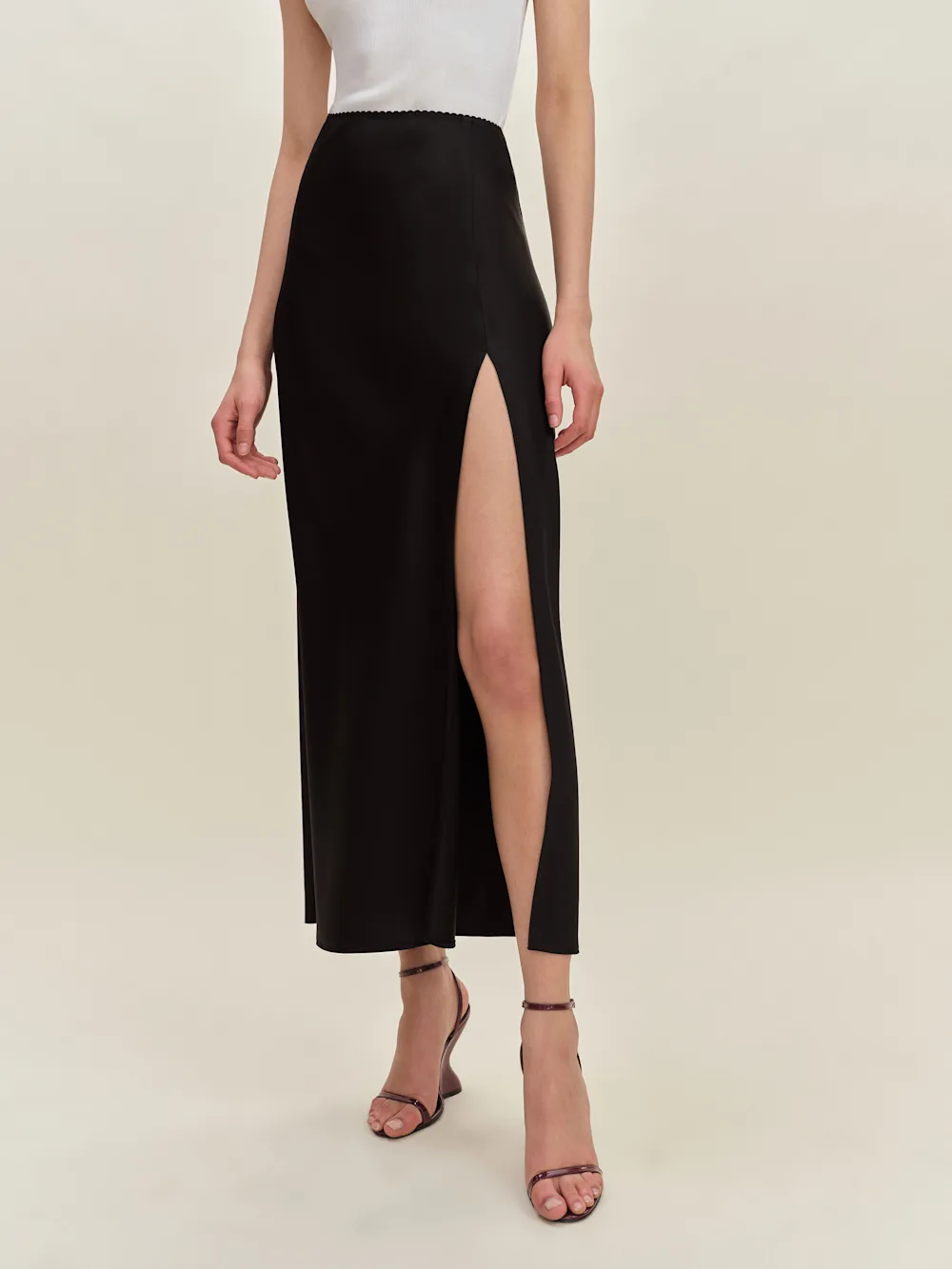Petites Layla Satin Skirt With Slit 2 Petites Layla Satin Skirt With Slit